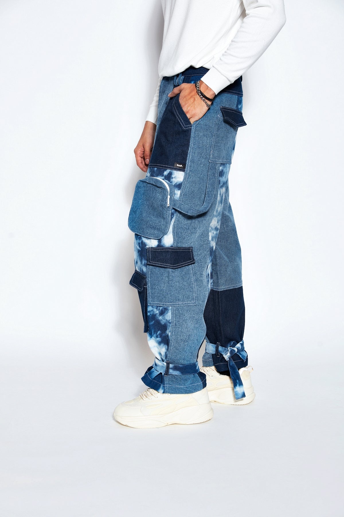 Patchwork Denim Cargo Pants