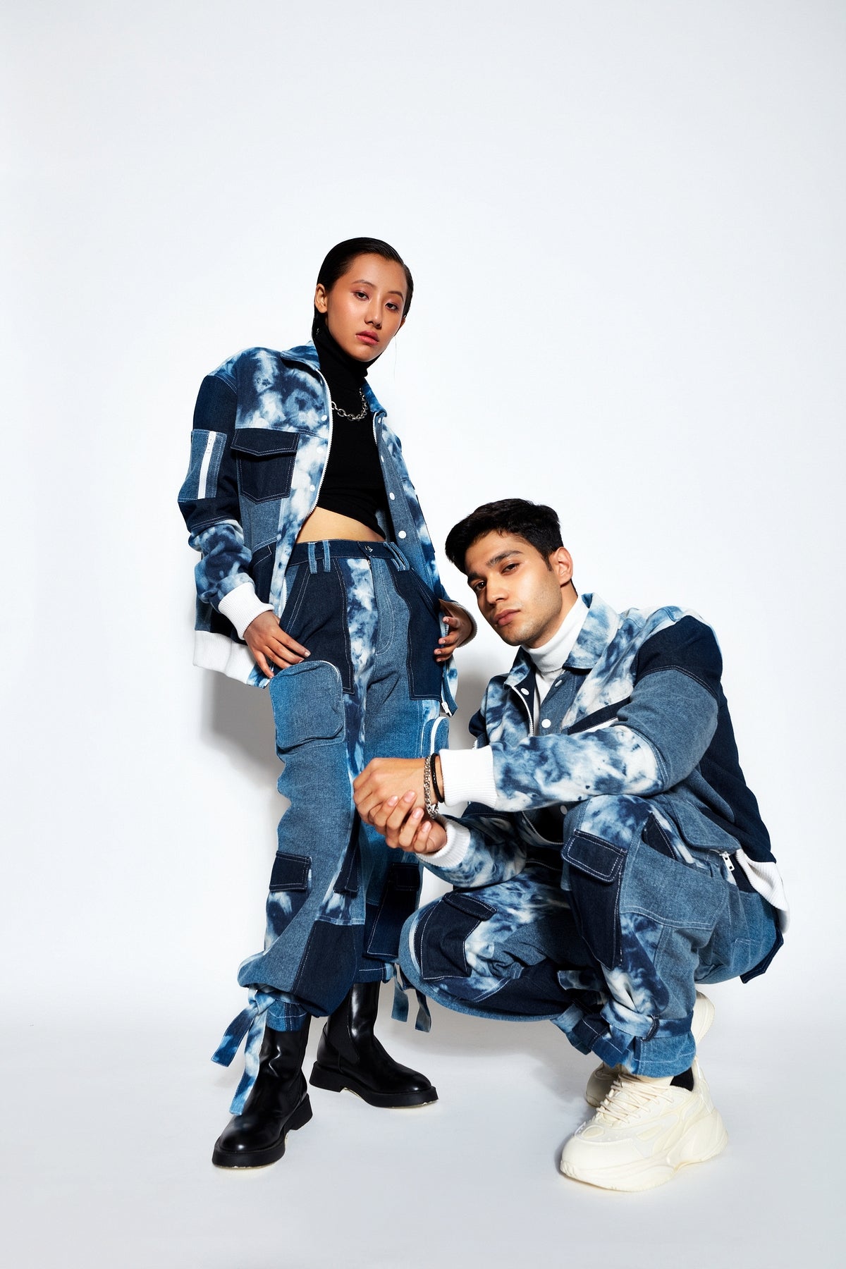 Patchwork Denim Cargo Pants
