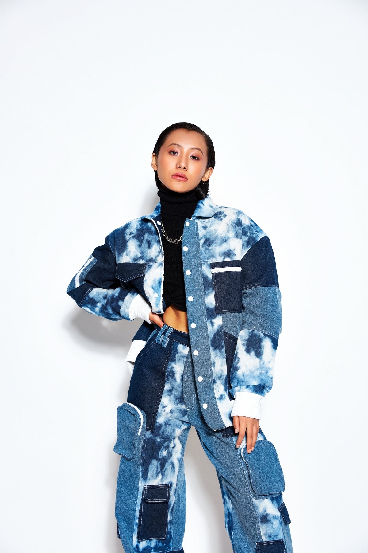 Patchwork Denim Bomber Jacket