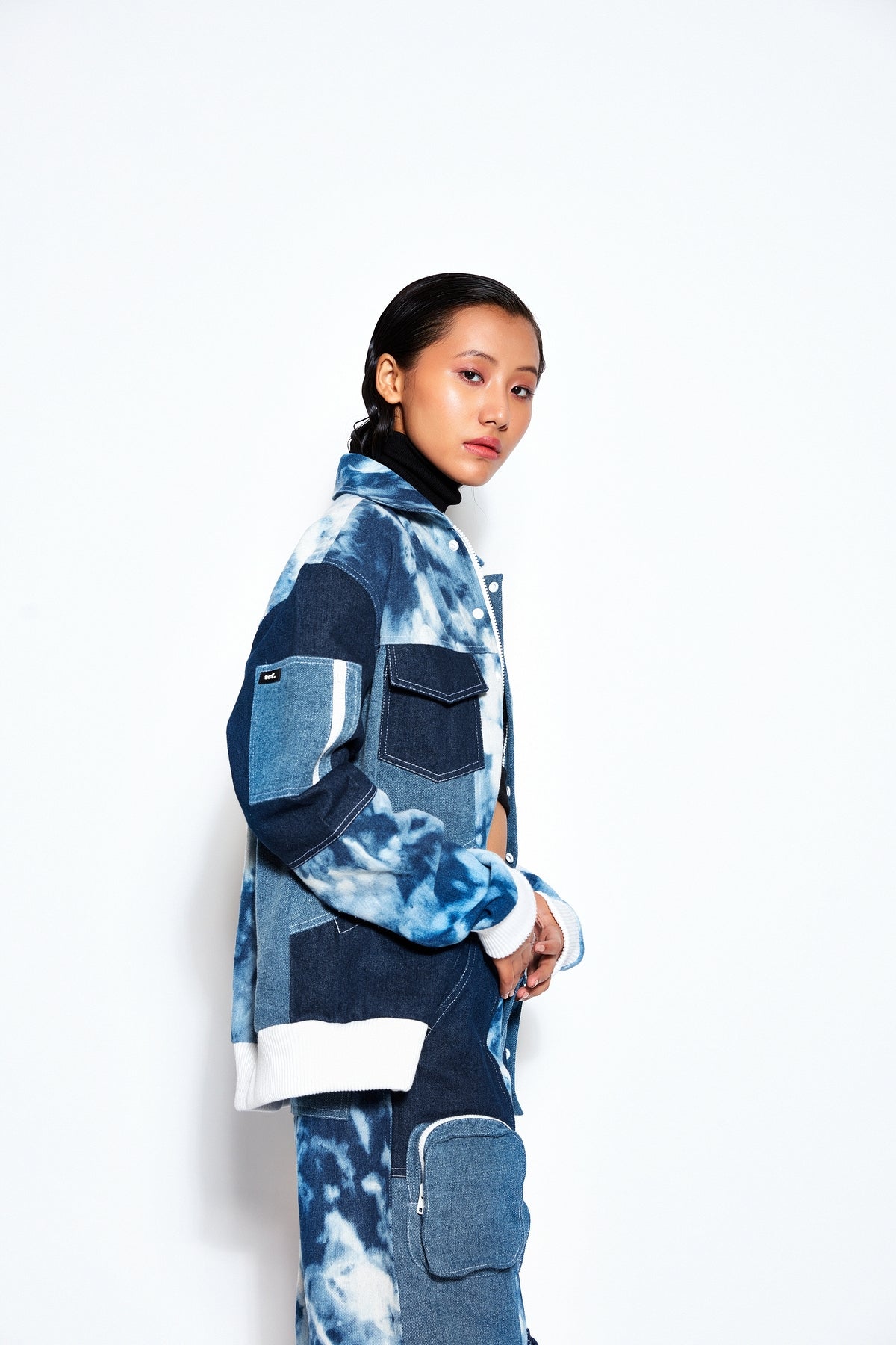 Patchwork Denim Bomber Jacket and Pant Set