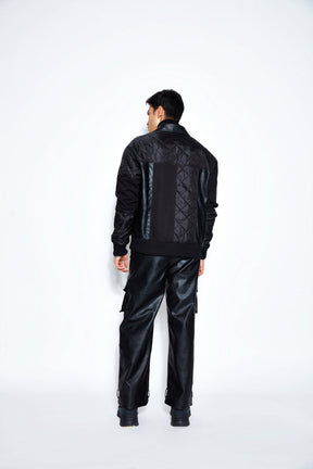 Patchwork Leather Bomber Jacket and Pant Set