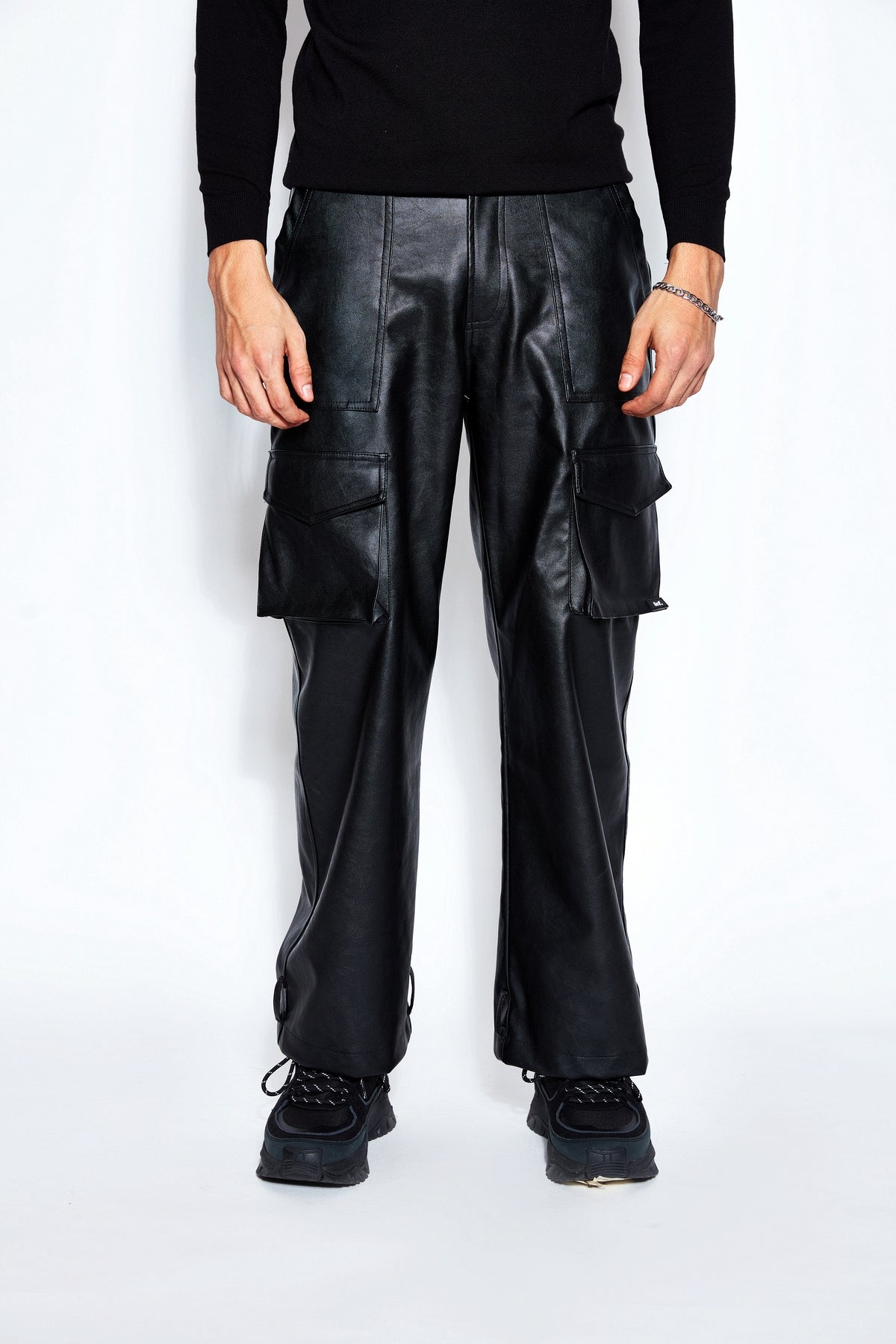Patchwork Leather Bomber Jacket and Pant Set