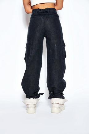 90s Baggy Denim Cargo Jeans- Black