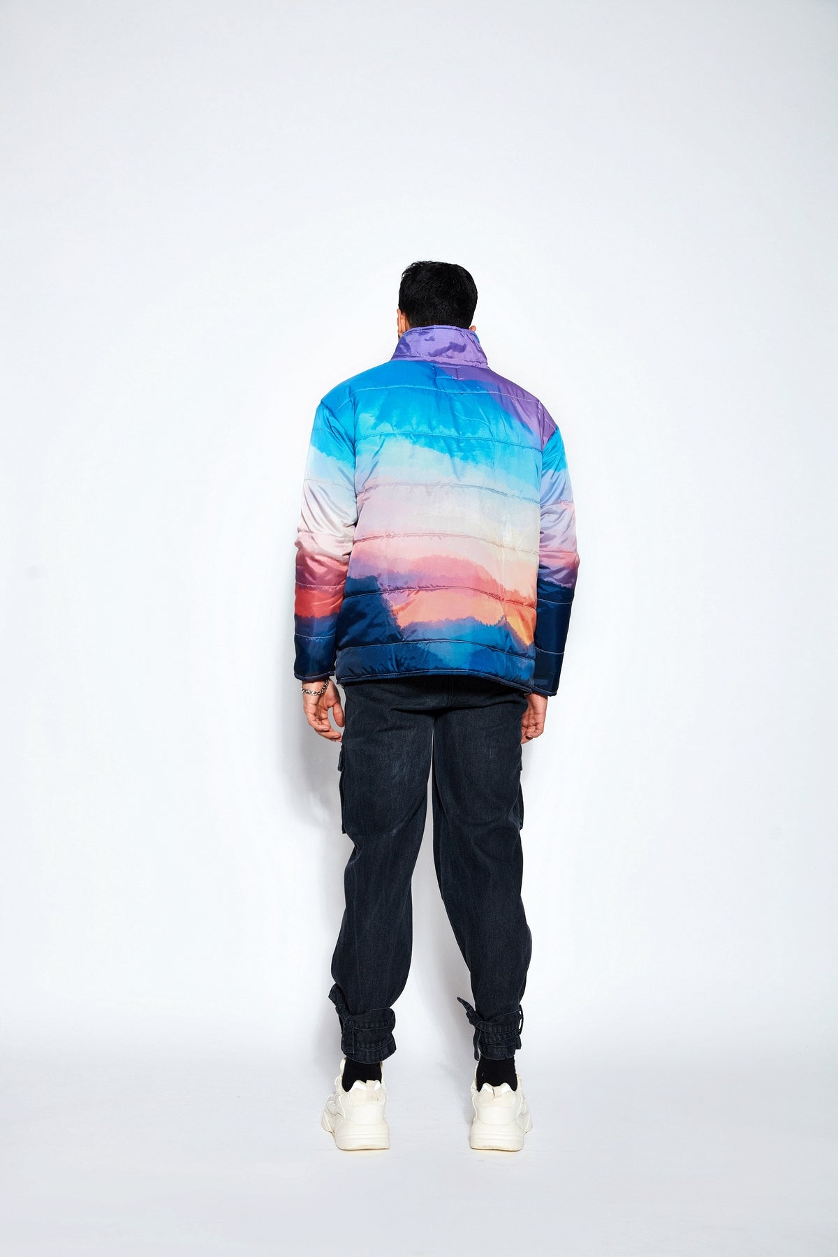 Puffer Jacket with Blue Abstract Print
