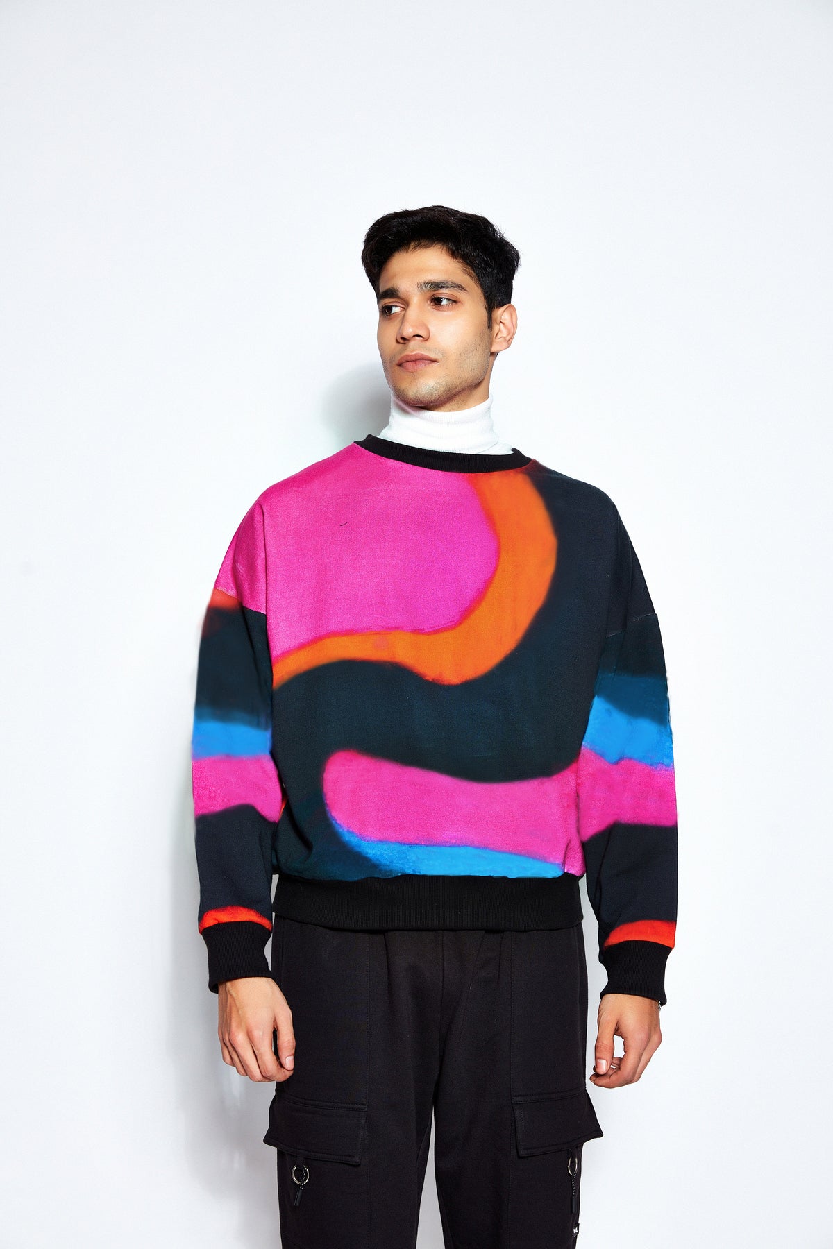 Multicolor Digital Ombre Oversized Sweatshirt (Fleece Inside)