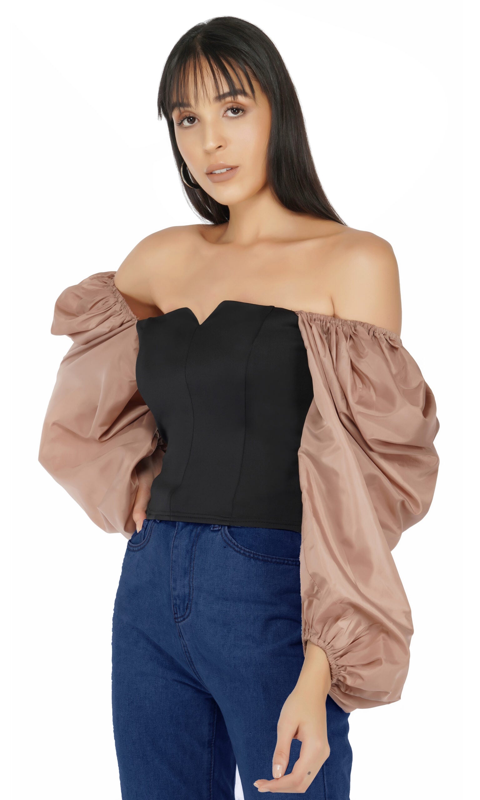 Balloon Sleeves Corset Top-  Lvender