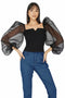 Corset Top with Black Organza Balloon Sleeves