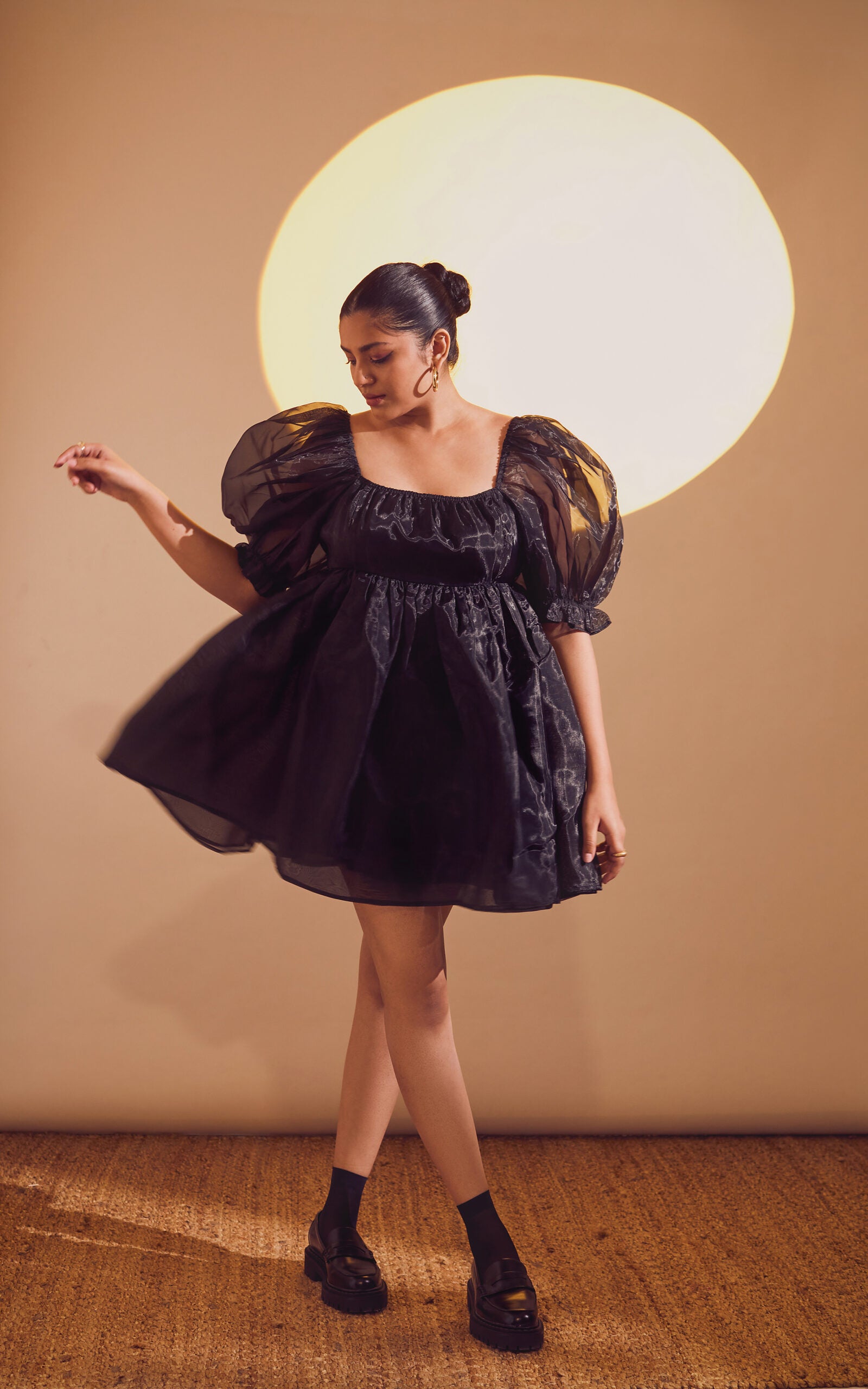 Puff-Sleeve Short Dress - Main Image