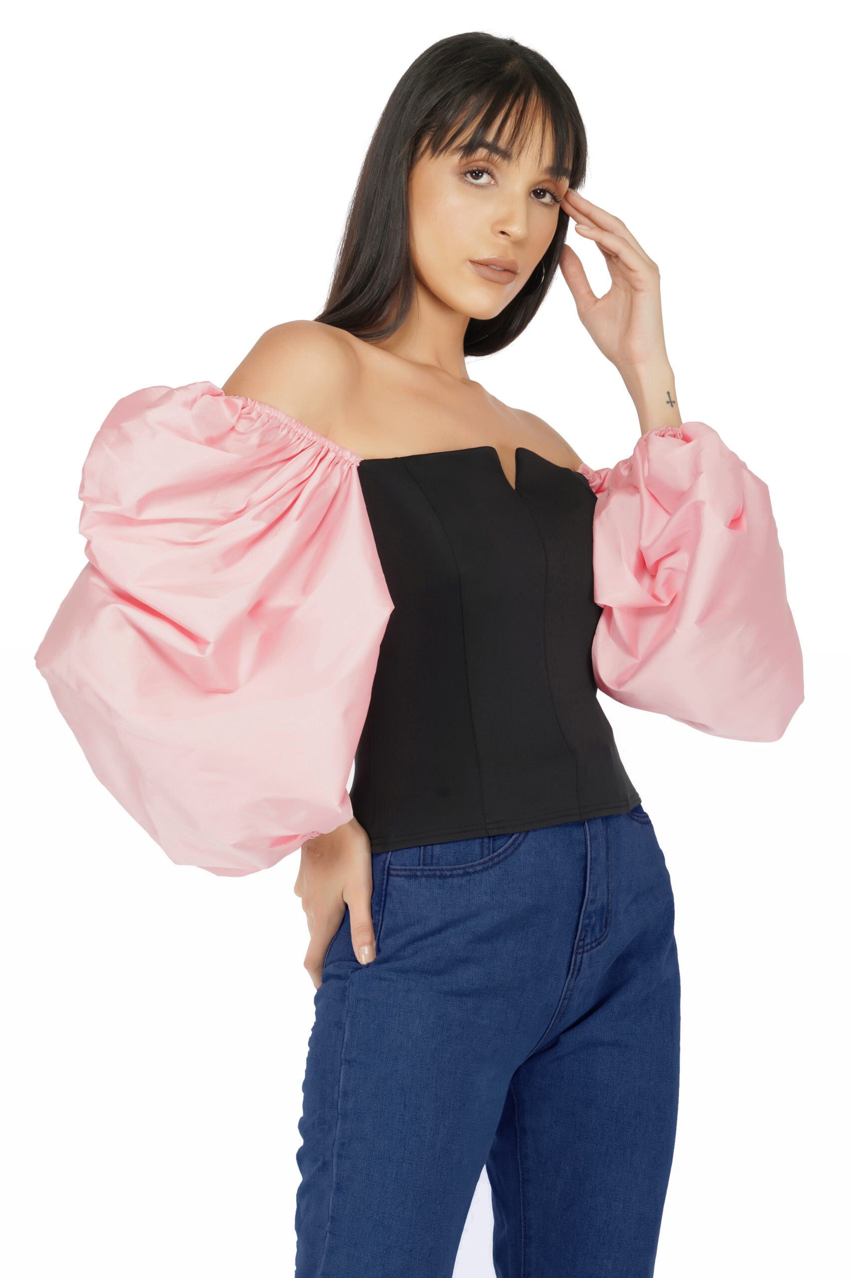 Balloon Sleeves Corset Top-  Lvender