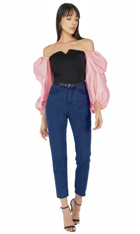 Balloon Sleeves Corset Top-  Lvender