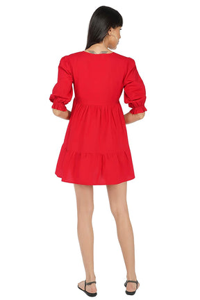 Red Puff Sleeves Dress