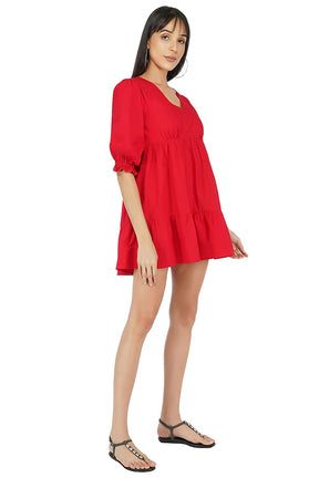 Red Puff Sleeves Dress