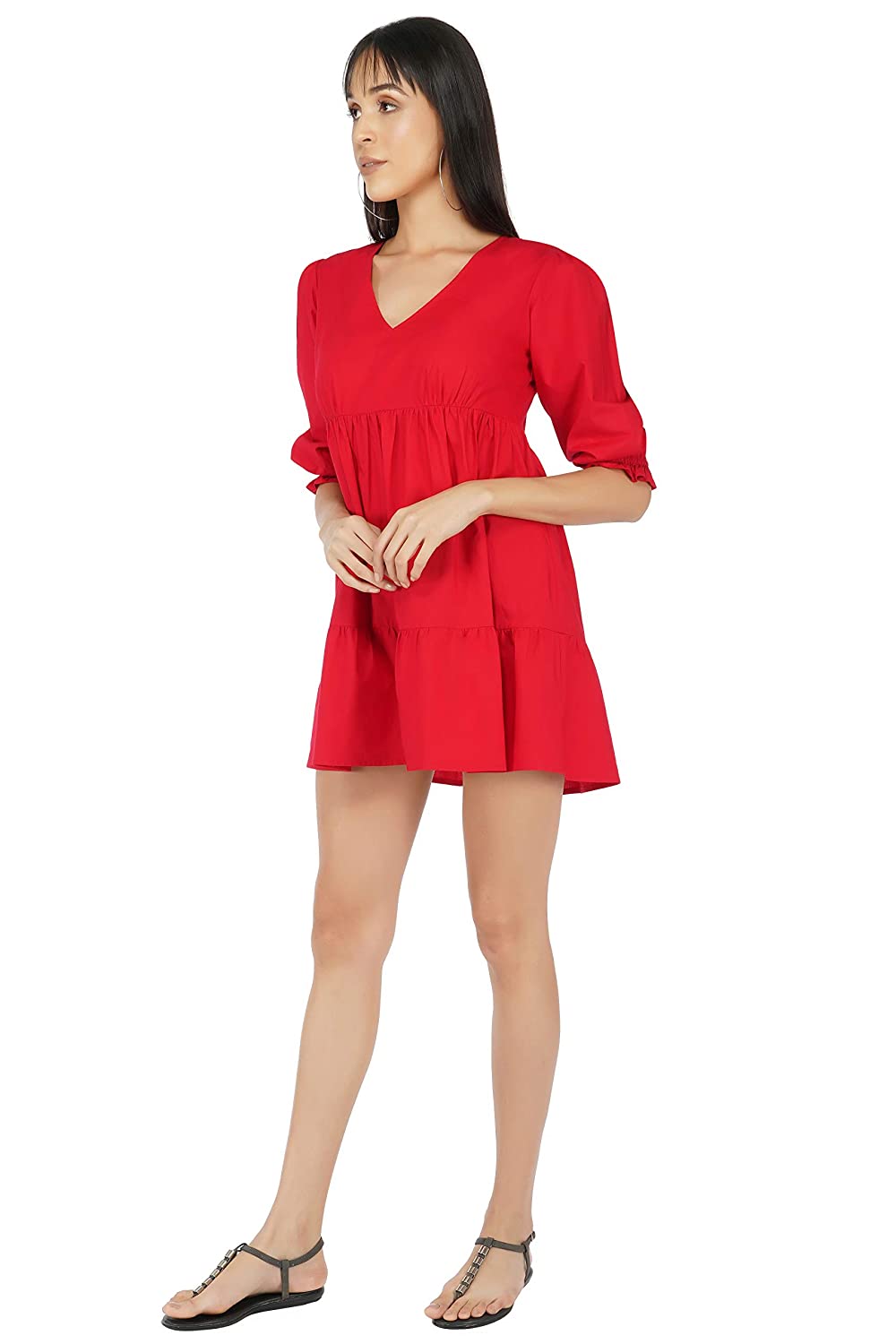 Red Puff Sleeves Dress
