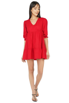 Red Puff Sleeves Dress