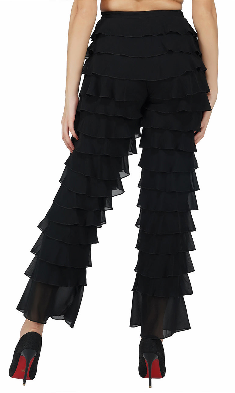 Black Ruffled Straight Legged Pants
