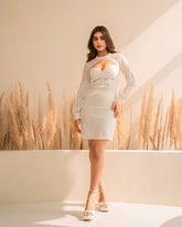 White Corsetry Inspired Dress With Detachable Sleeve