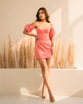 Pink Corset Mini Dress with Detachable Sleeves