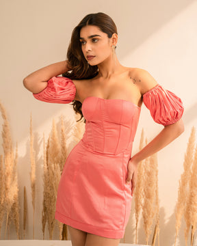 Pink Corset Mini Dress with Detachable Sleeves