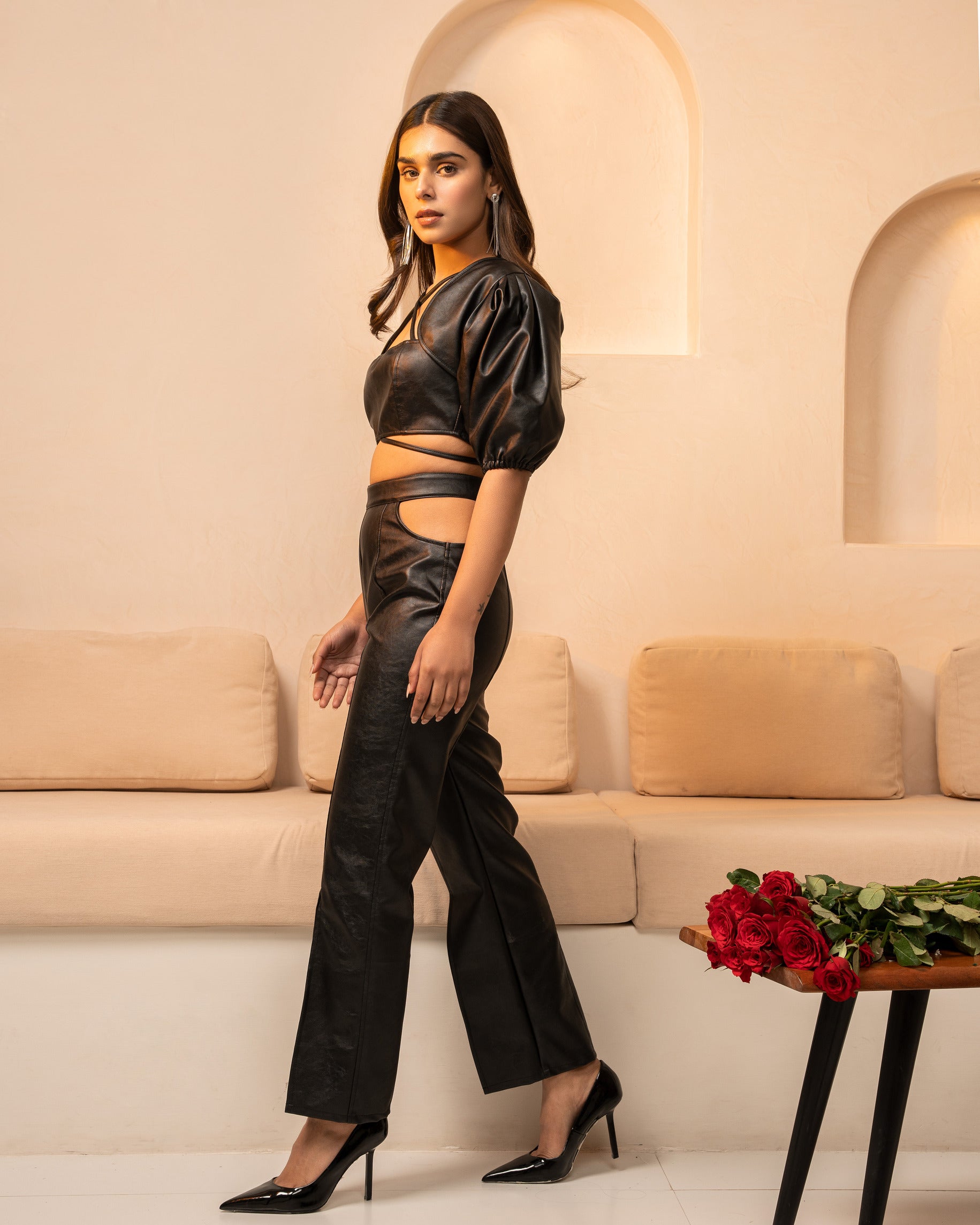 Black Leather Cutout Pants