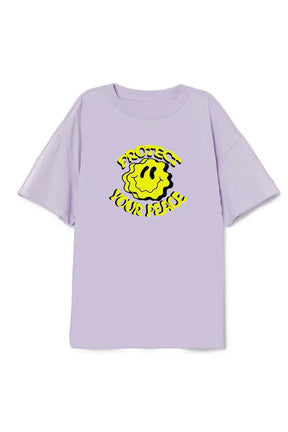 Lavender Oversized Printed Round Neck T-shirt (Protect Your Peace)