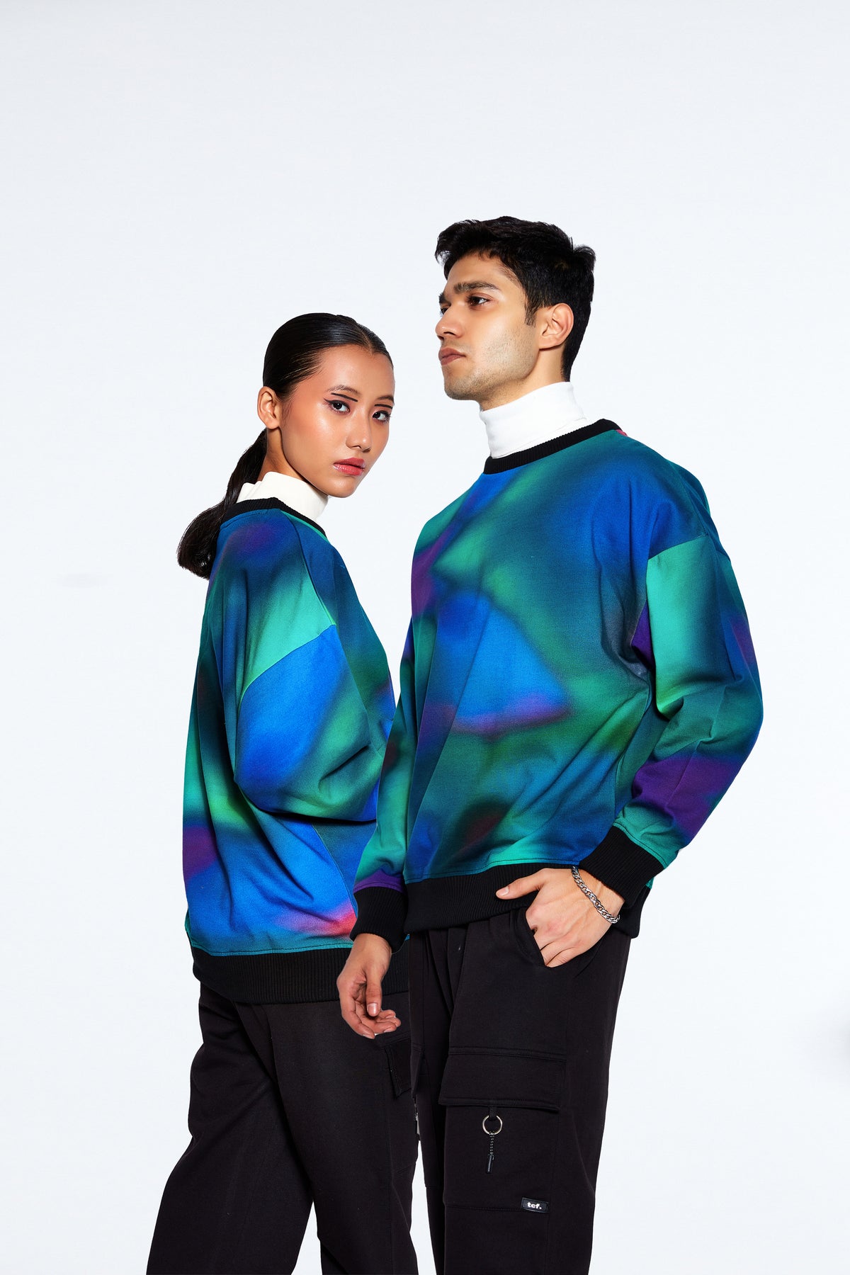 Blue /Green Digital Ombre Unisex Oversized Sweatshirt (Fleece Inside)