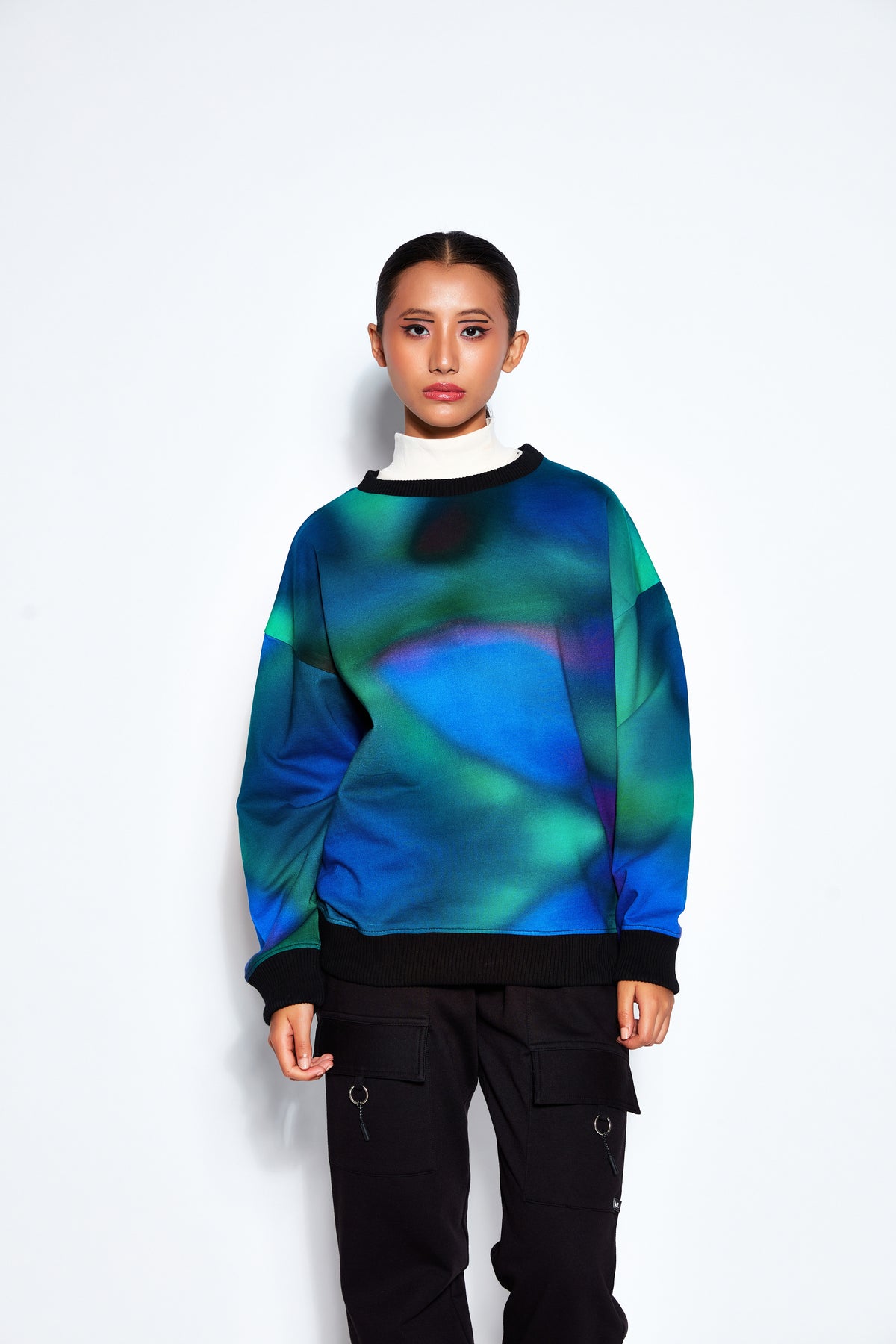 Blue /Green Digital Ombre Unisex Oversized Sweatshirt (Fleece Inside)