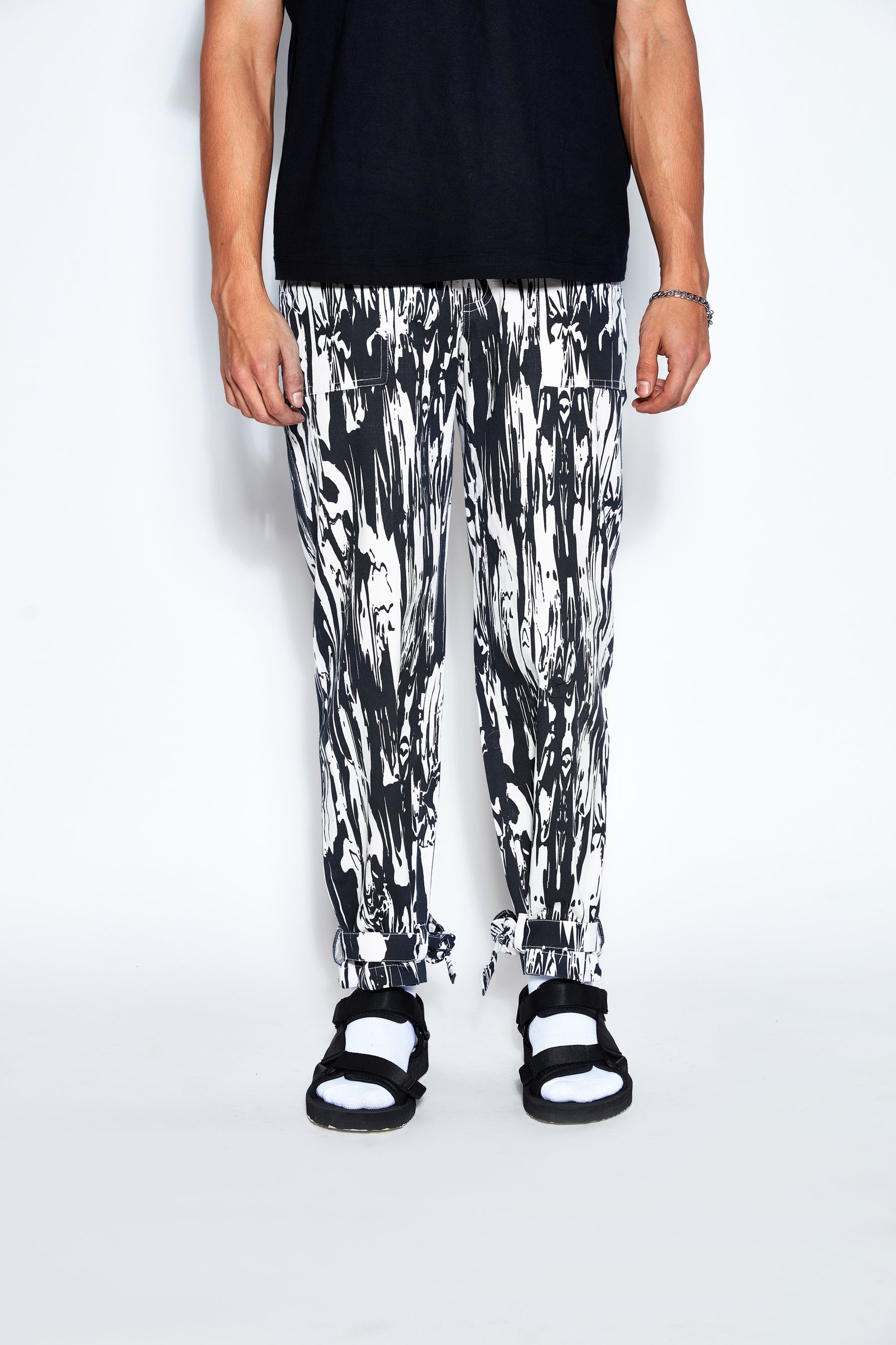 Abstract Print Unisex Twill Pants- White