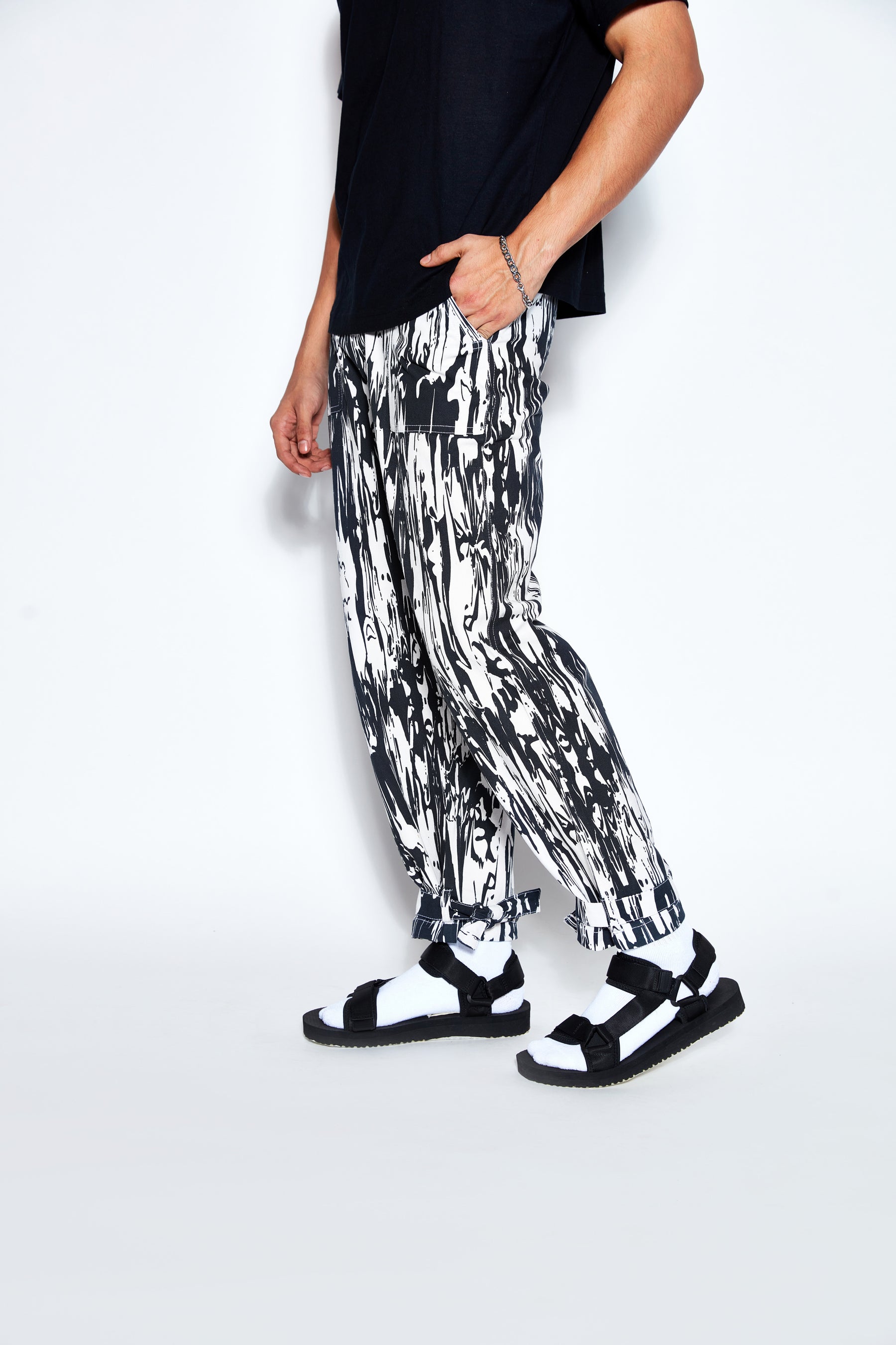 Abstract Print Unisex Twill Pants- White