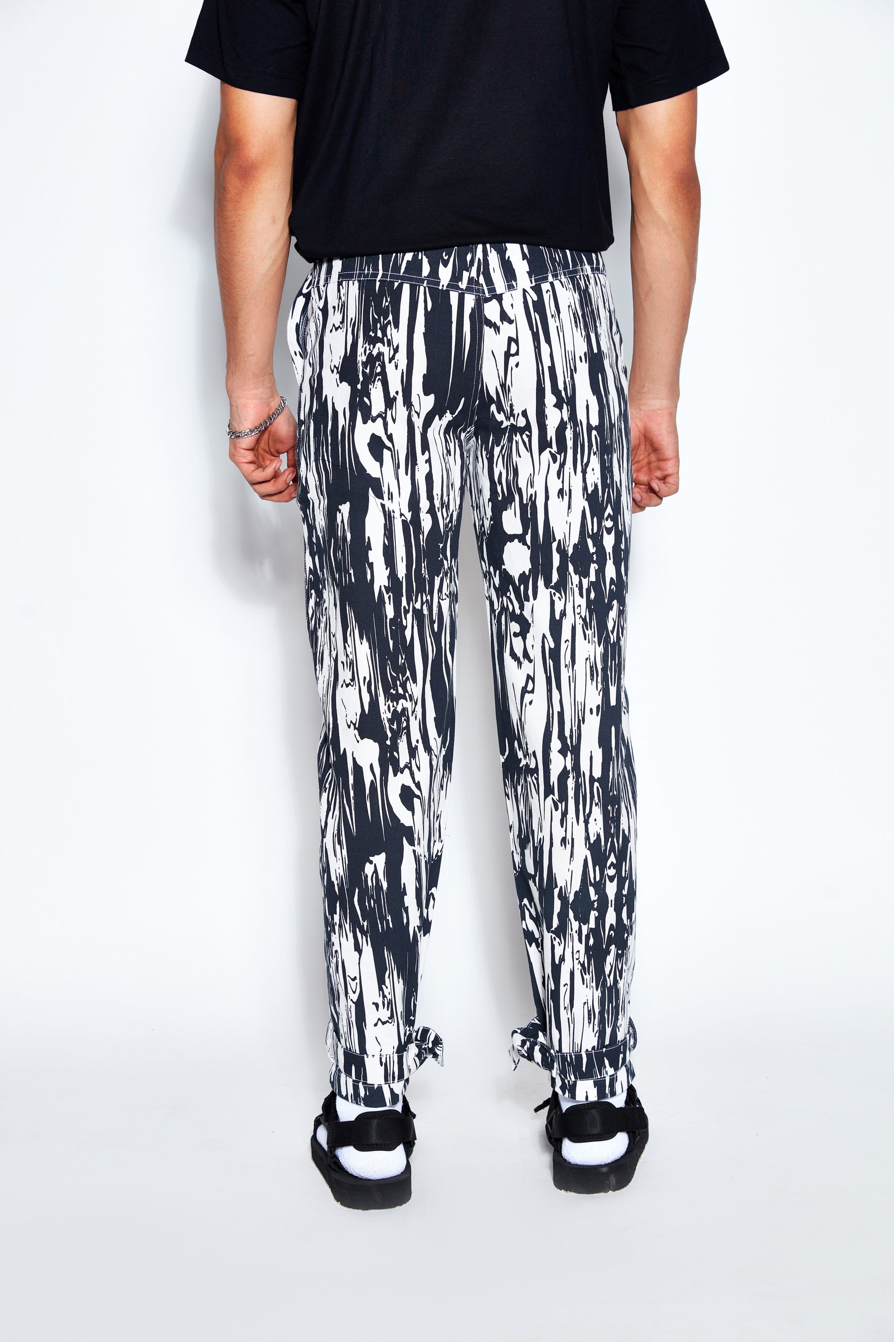 Abstract Print Unisex Twill Pants- White