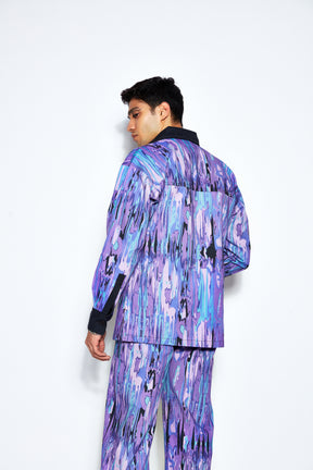 Abstract Print Unisex Twill Shacket- Purple