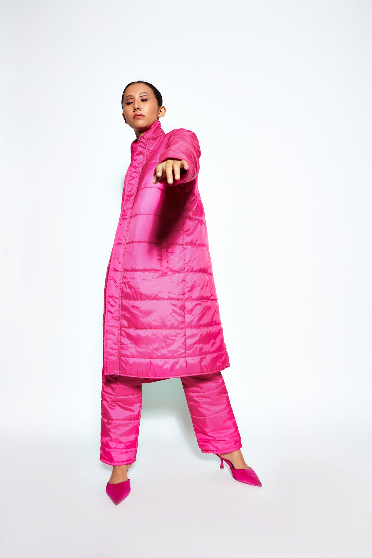 Unisex Long Puffer Jacket - Pink