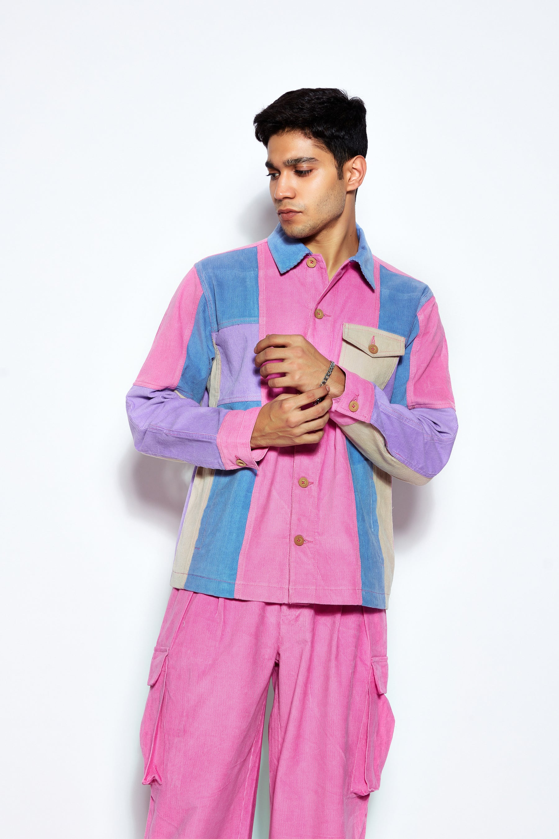 Color-Blocked Unisex Corduroy Overshirt
