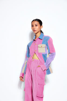 Color-Blocked Unisex Corduroy Overshirt
