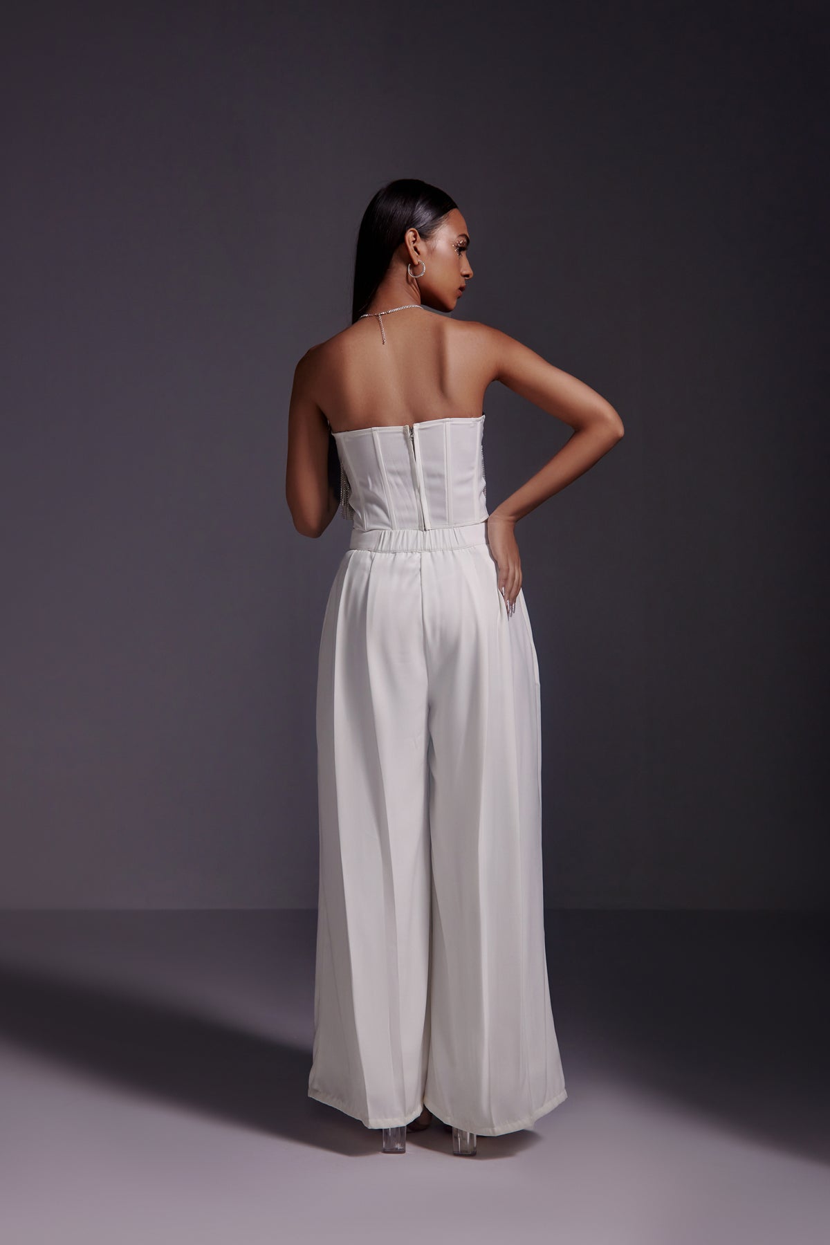 Flared Pleated Pants-White