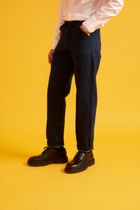 Dark Blue Straight Cut Denim Jeans for Men