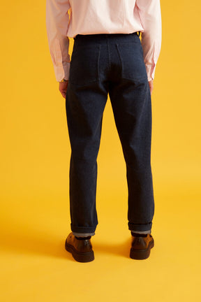 Dark Blue Straight Cut Denim Jeans for Men