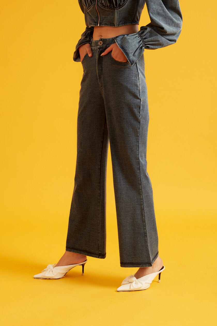 Denim High Rise Flared Pants for Women