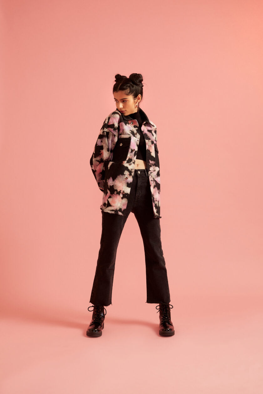 Pink and Black Tie-Dye Effect Oversized Unisex Jacket