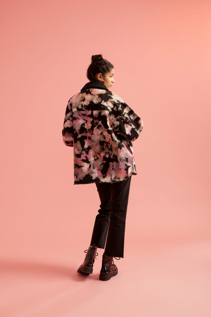 Pink and Black Tie-Dye Effect Oversized Unisex Jacket
