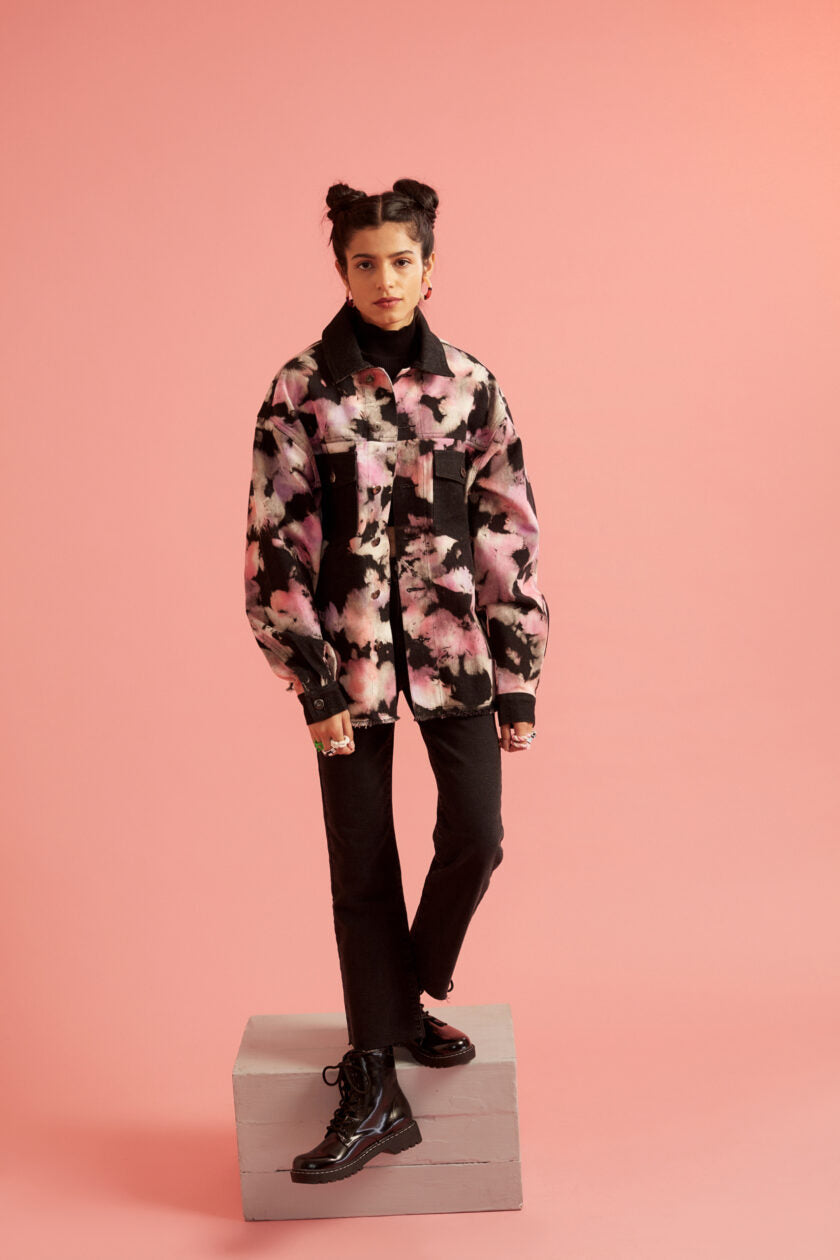 Pink and Black Tie-Dye Effect Oversized Unisex Jacket