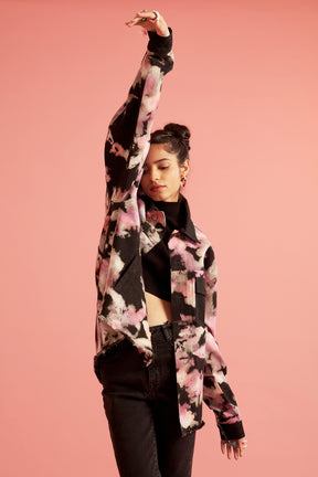 Pink and Black Tie-Dye Effect Oversized Unisex Jacket