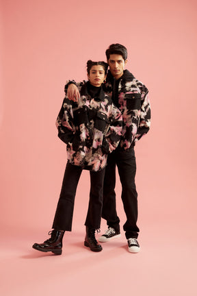Pink and Black Tie-Dye Effect Oversized Unisex Jacket