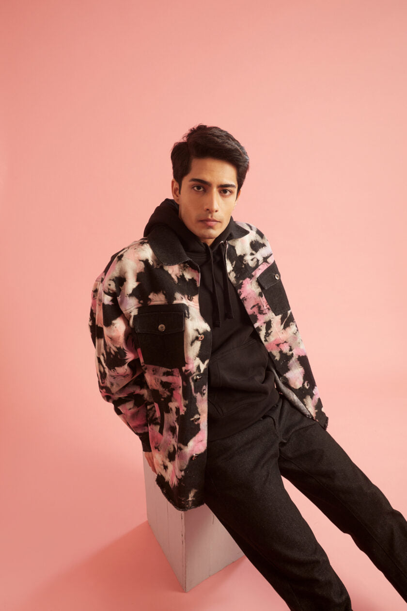 Pink and Black Tie-Dye Effect Oversized Unisex Jacket