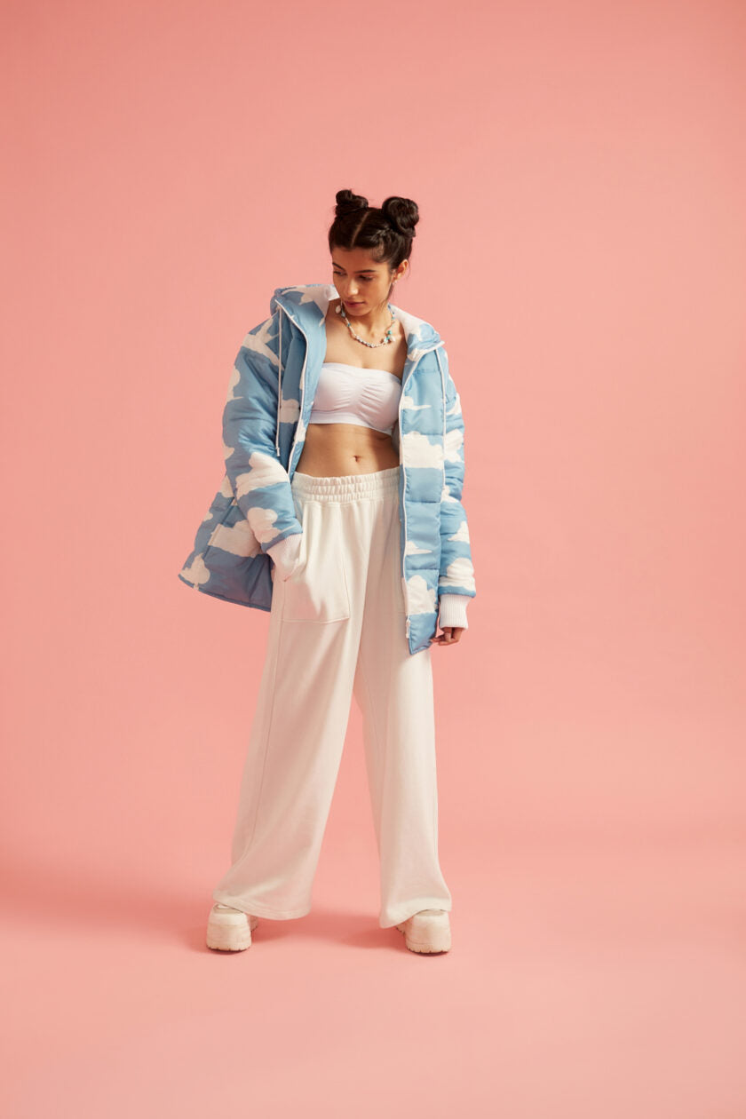 Unisex Cloud Print Puffer Jacket with Hoodie