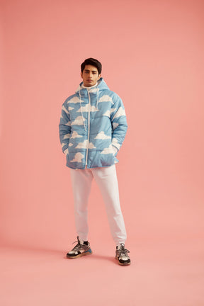 Unisex Cloud Print Puffer Jacket with Hoodie