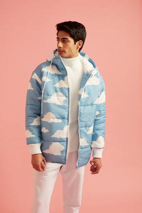 Unisex Cloud Print Puffer Jacket with Hoodie