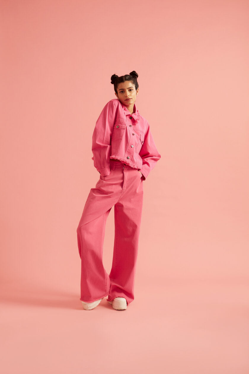 Pink Twill Cropped Jacket for Women