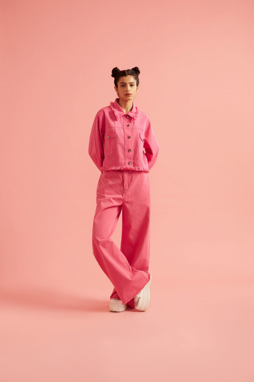 Pink Twill Cropped Jacket for Women