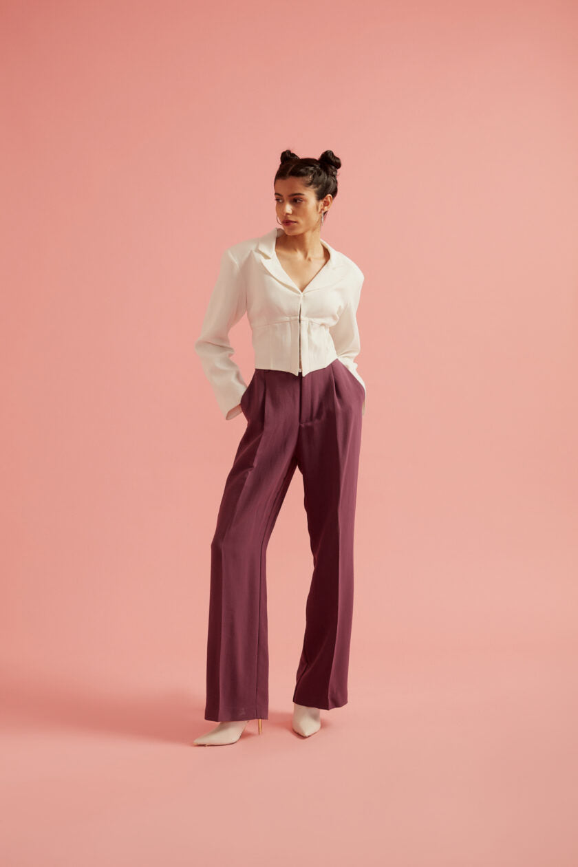 Plunging Front Corset Blazer White Top