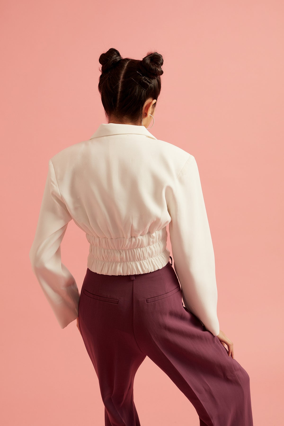 Plunging Front Corset Blazer White Top